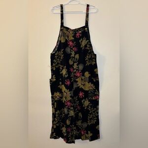 Vonda Navy & Tropical Floral Wide Leg Overall Jumpsuit/Romper with Pockets, 2XL